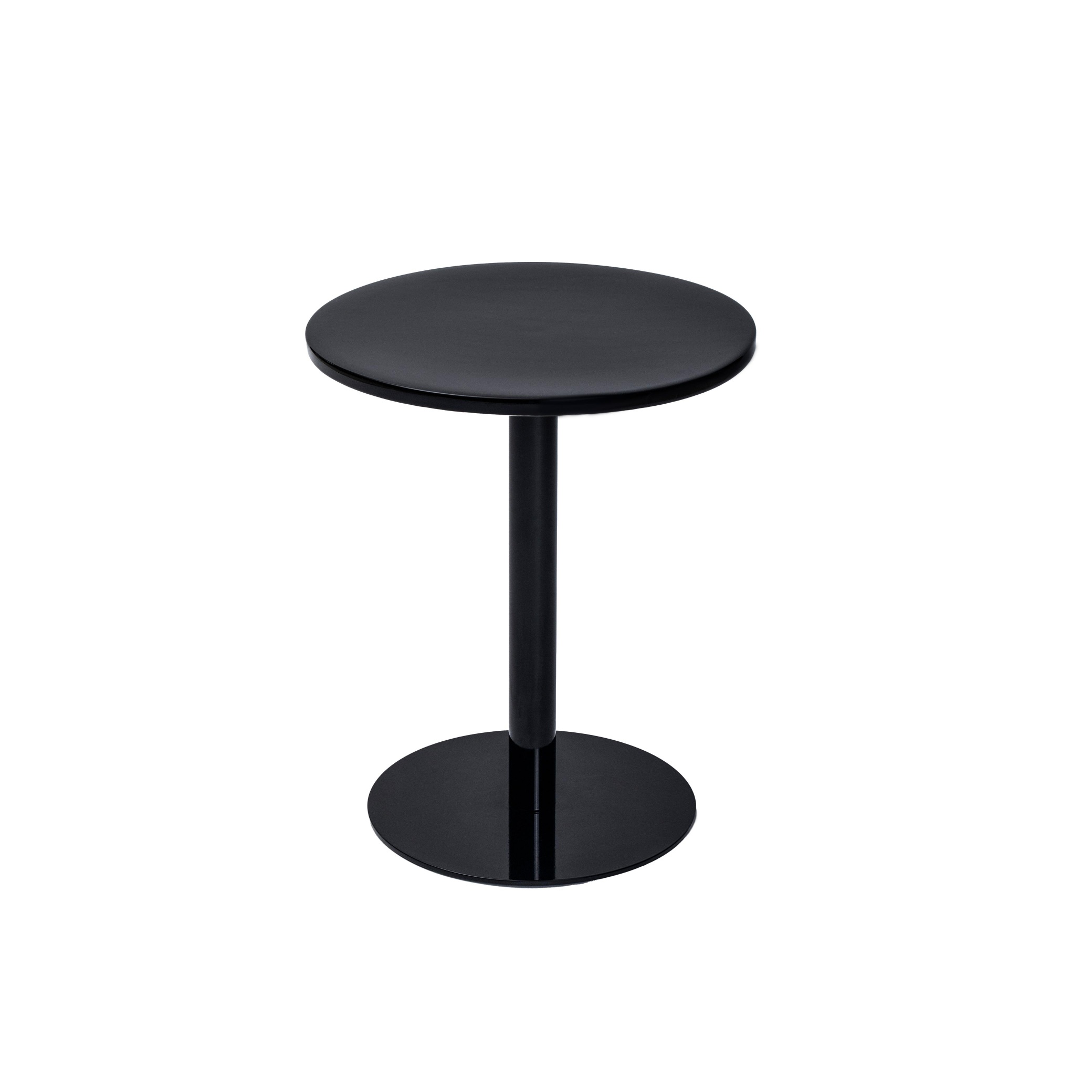 Sort rundt keramisk sidebord med piedestal